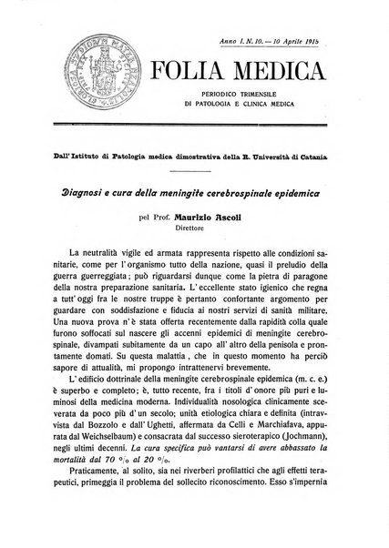 Folia medica periodico trimensile di patologia e clinica medica