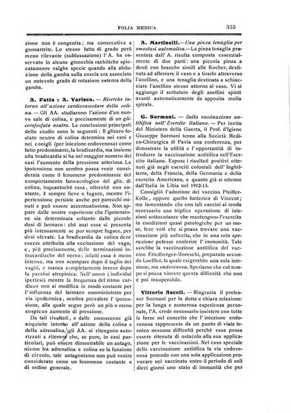 Folia medica periodico trimensile di patologia e clinica medica