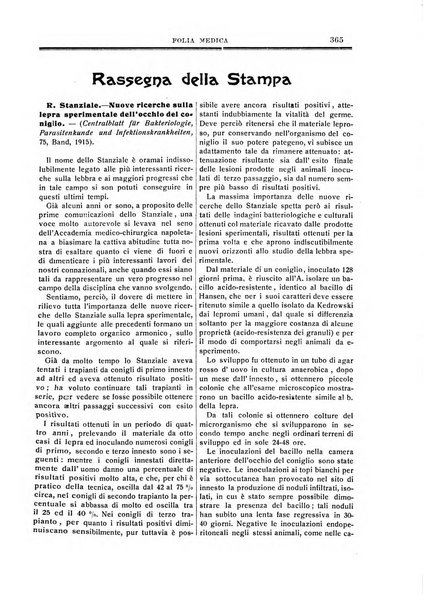 Folia medica periodico trimensile di patologia e clinica medica