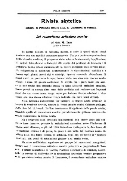 Folia medica periodico trimensile di patologia e clinica medica