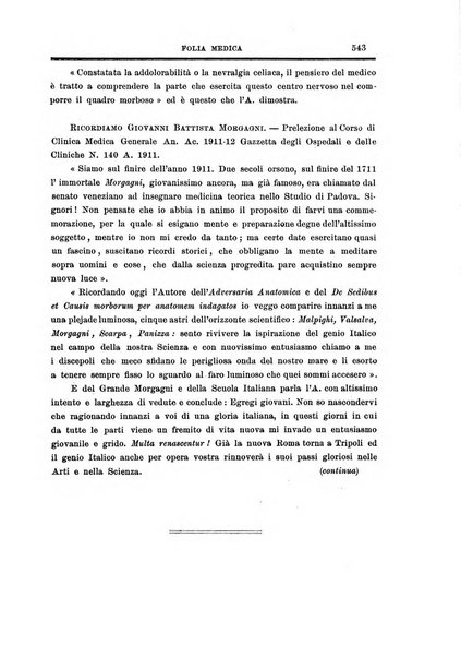 Folia medica periodico trimensile di patologia e clinica medica