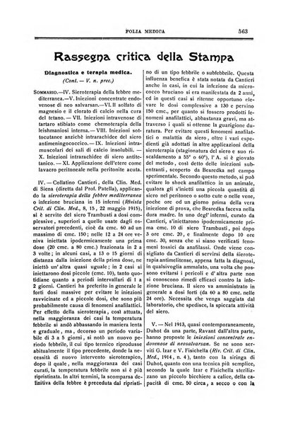 Folia medica periodico trimensile di patologia e clinica medica