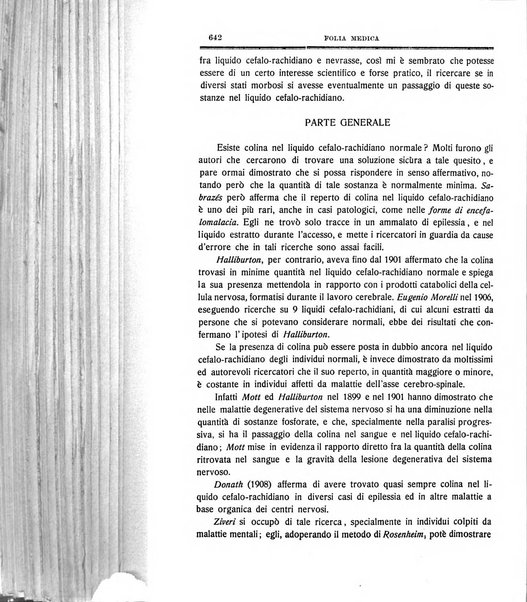 Folia medica periodico trimensile di patologia e clinica medica