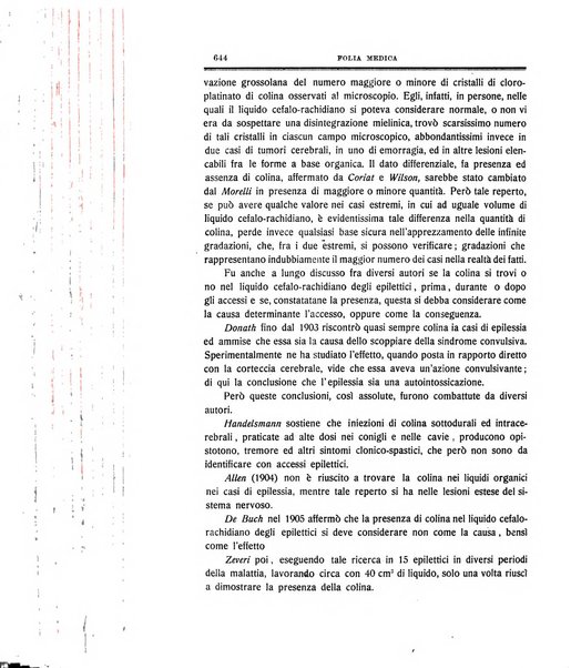 Folia medica periodico trimensile di patologia e clinica medica