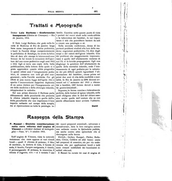 Folia medica periodico trimensile di patologia e clinica medica