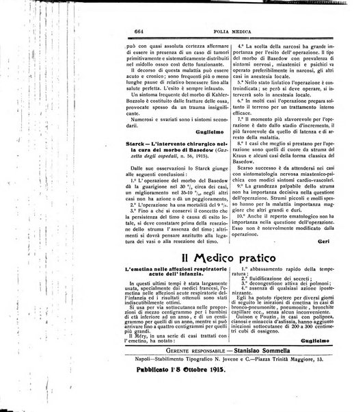 Folia medica periodico trimensile di patologia e clinica medica