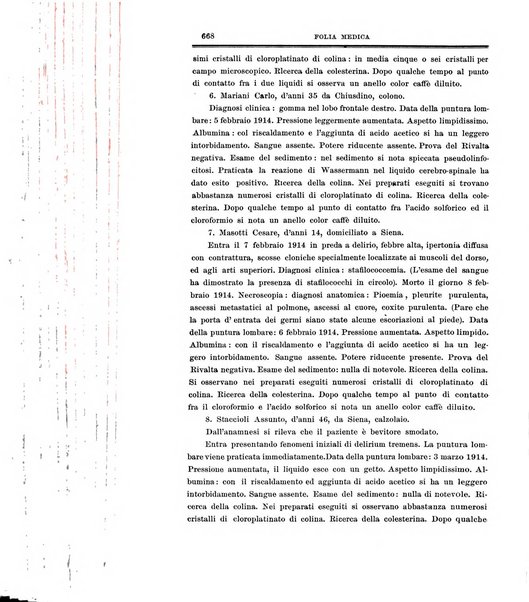 Folia medica periodico trimensile di patologia e clinica medica