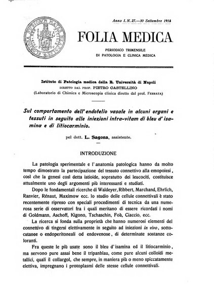 Folia medica periodico trimensile di patologia e clinica medica