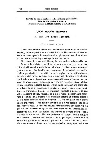 Folia medica periodico trimensile di patologia e clinica medica