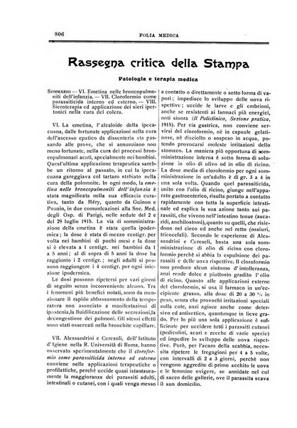 Folia medica periodico trimensile di patologia e clinica medica