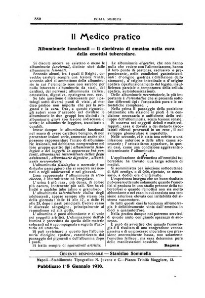 Folia medica periodico trimensile di patologia e clinica medica