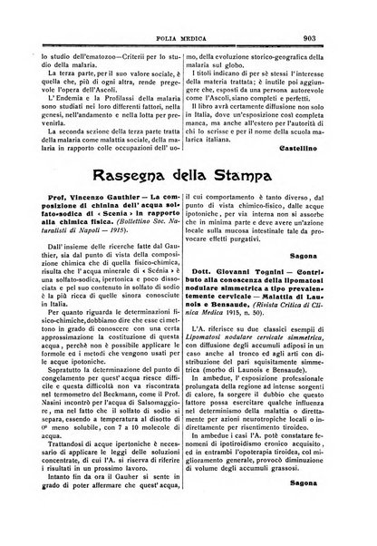 Folia medica periodico trimensile di patologia e clinica medica