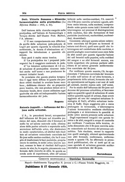 Folia medica periodico trimensile di patologia e clinica medica