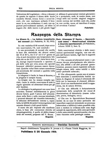 Folia medica periodico trimensile di patologia e clinica medica