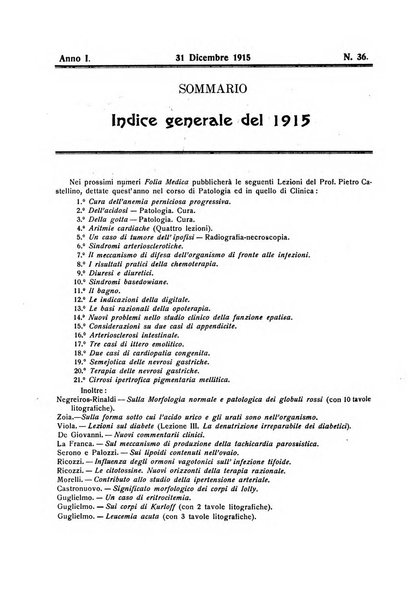 Folia medica periodico trimensile di patologia e clinica medica