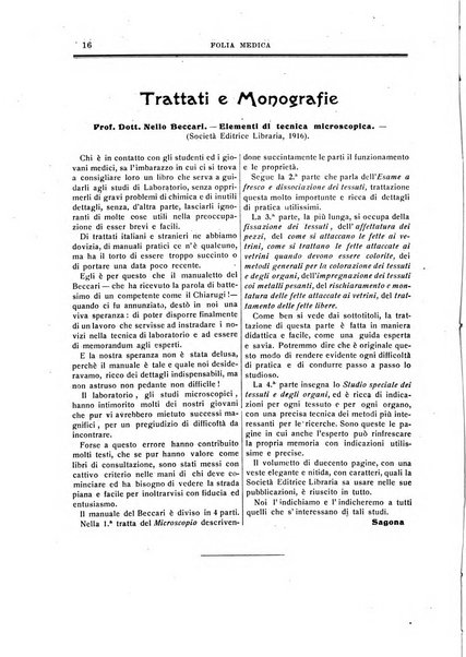 Folia medica periodico trimensile di patologia e clinica medica