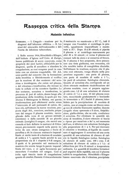 Folia medica periodico trimensile di patologia e clinica medica