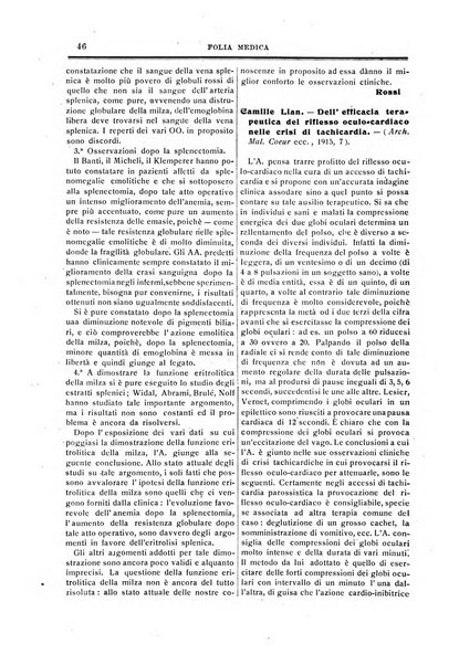 Folia medica periodico trimensile di patologia e clinica medica