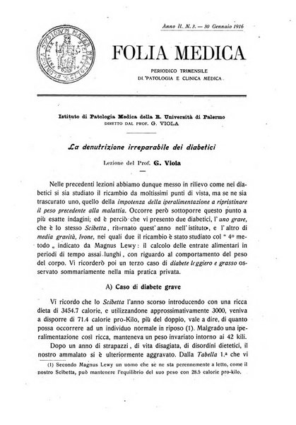 Folia medica periodico trimensile di patologia e clinica medica