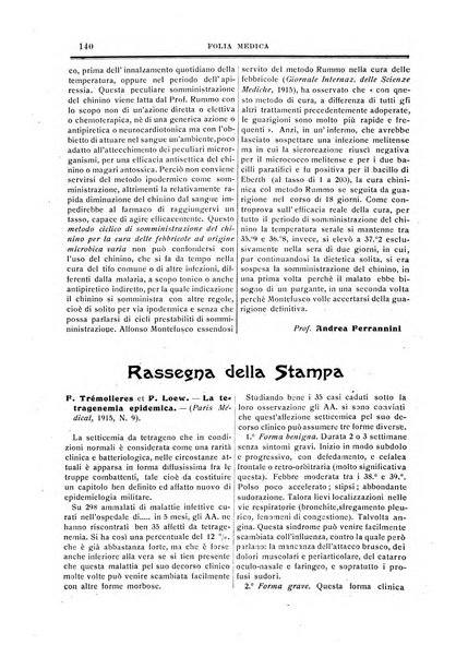 Folia medica periodico trimensile di patologia e clinica medica