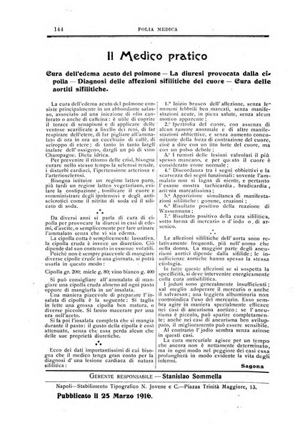 Folia medica periodico trimensile di patologia e clinica medica