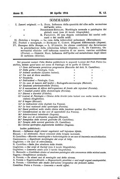 Folia medica periodico trimensile di patologia e clinica medica