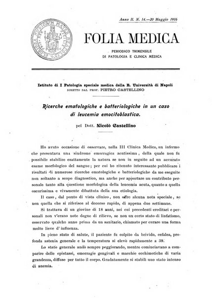 Folia medica periodico trimensile di patologia e clinica medica