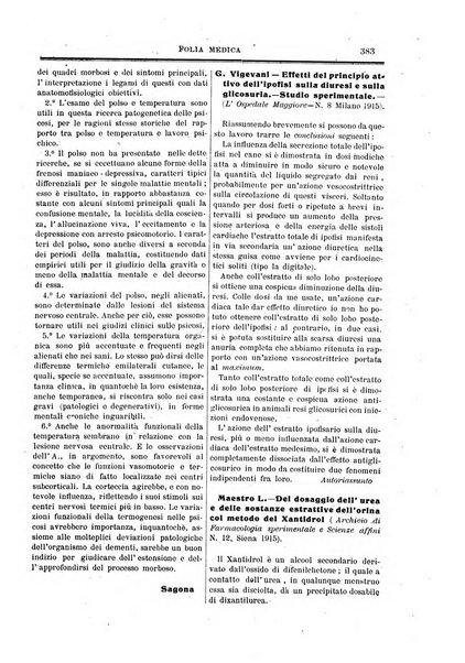 Folia medica periodico trimensile di patologia e clinica medica