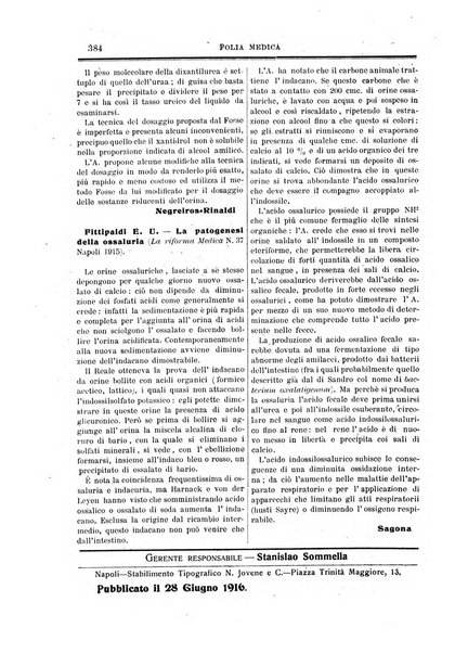 Folia medica periodico trimensile di patologia e clinica medica