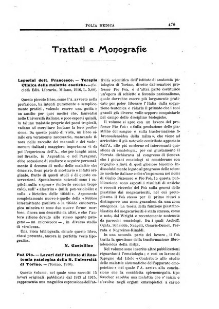 Folia medica periodico trimensile di patologia e clinica medica