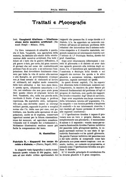 Folia medica periodico trimensile di patologia e clinica medica