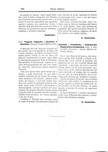 Folia medica periodico trimensile di patologia e clinica medica