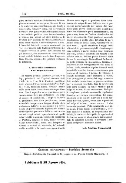 Folia medica periodico trimensile di patologia e clinica medica