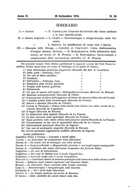 Folia medica periodico trimensile di patologia e clinica medica