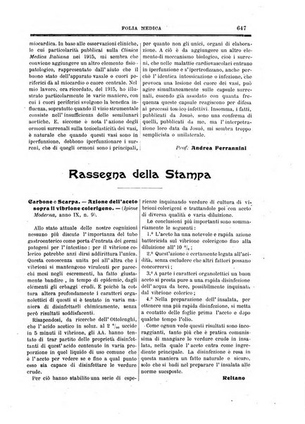 Folia medica periodico trimensile di patologia e clinica medica