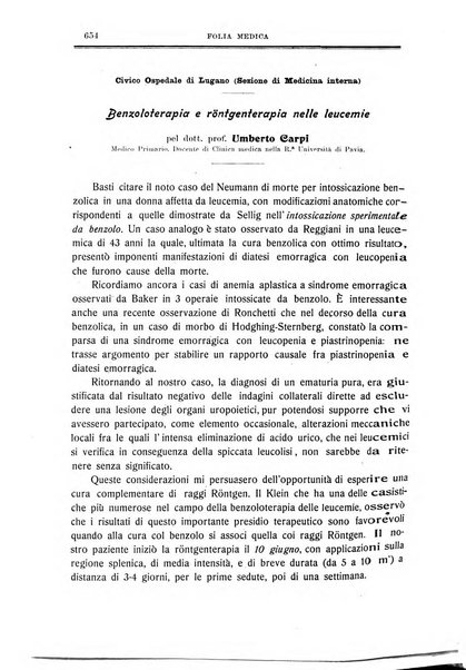 Folia medica periodico trimensile di patologia e clinica medica