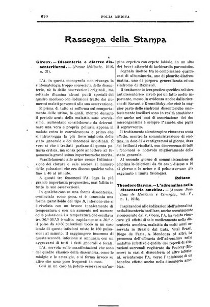 Folia medica periodico trimensile di patologia e clinica medica