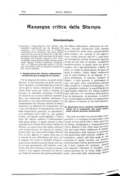 Folia medica periodico trimensile di patologia e clinica medica