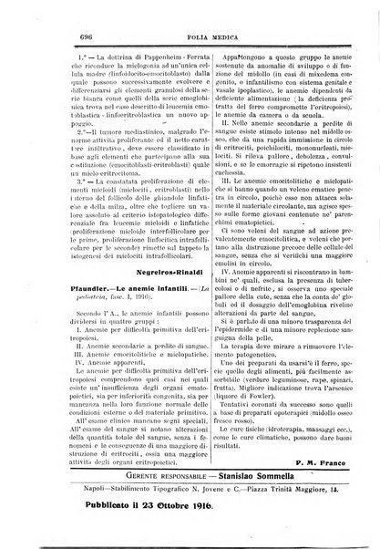 Folia medica periodico trimensile di patologia e clinica medica