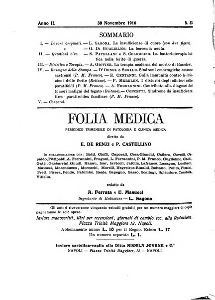 Folia medica periodico trimensile di patologia e clinica medica