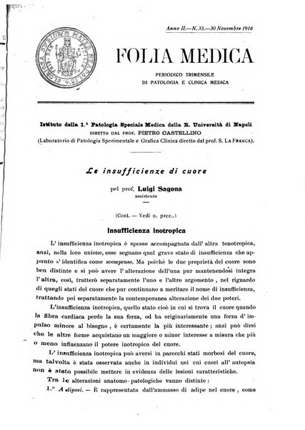 Folia medica periodico trimensile di patologia e clinica medica