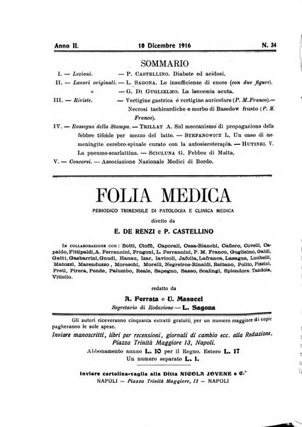 Folia medica periodico trimensile di patologia e clinica medica