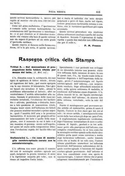 Folia medica periodico trimensile di patologia e clinica medica