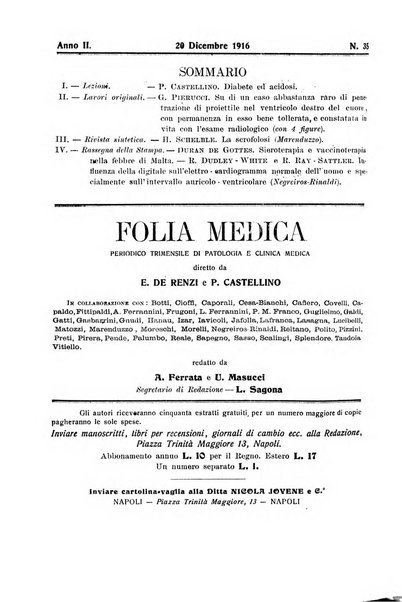 Folia medica periodico trimensile di patologia e clinica medica