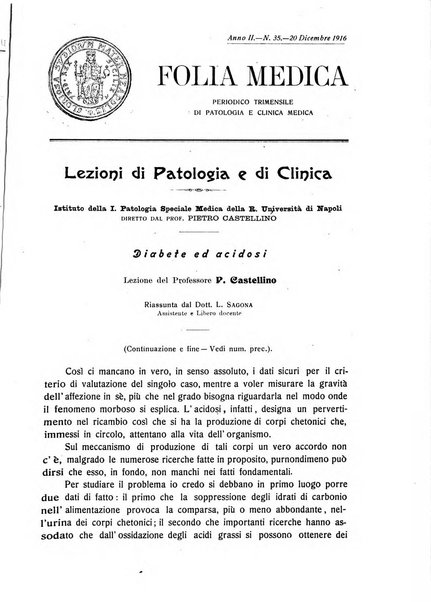 Folia medica periodico trimensile di patologia e clinica medica