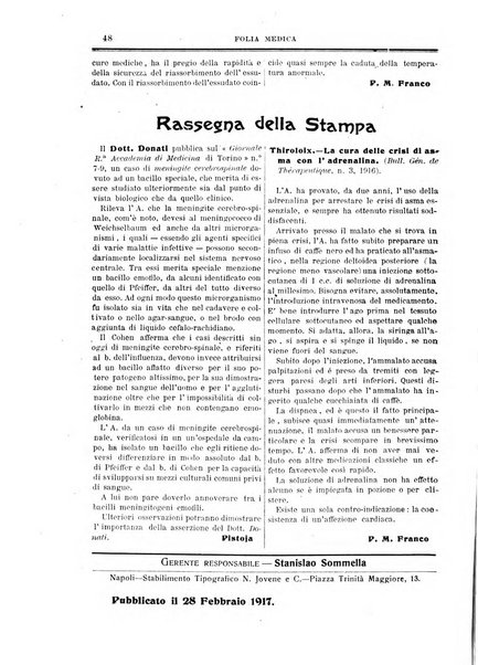 Folia medica periodico trimensile di patologia e clinica medica