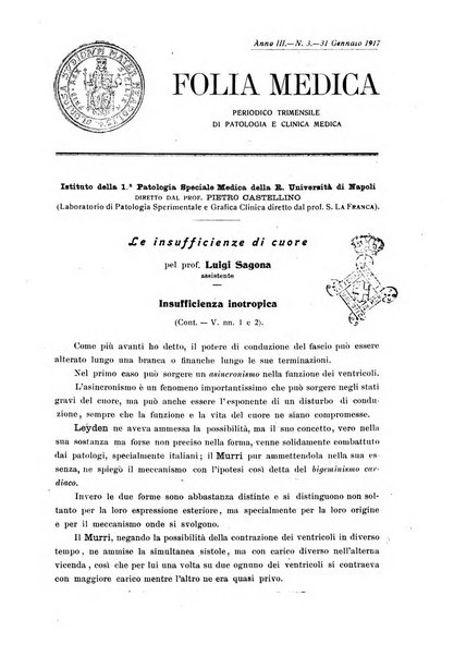 Folia medica periodico trimensile di patologia e clinica medica