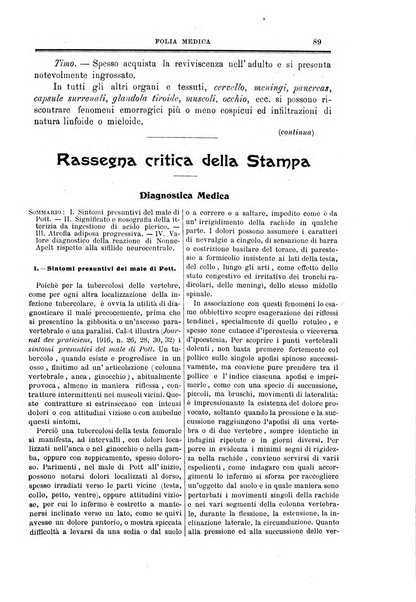 Folia medica periodico trimensile di patologia e clinica medica