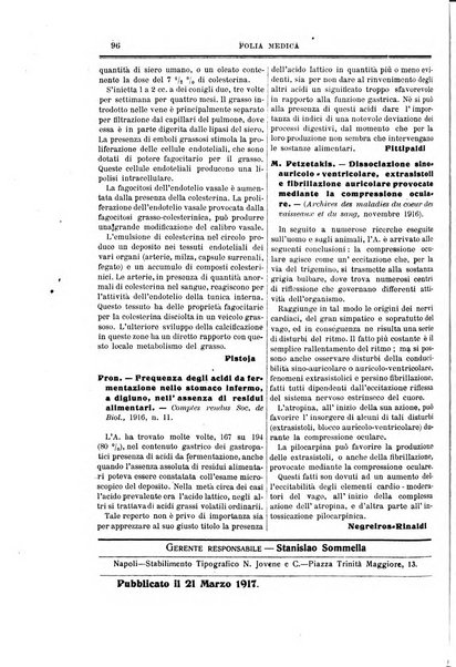 Folia medica periodico trimensile di patologia e clinica medica