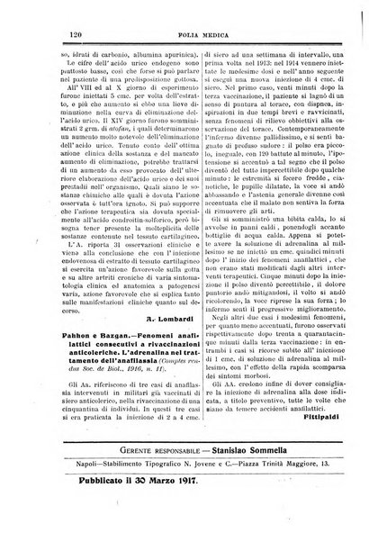 Folia medica periodico trimensile di patologia e clinica medica